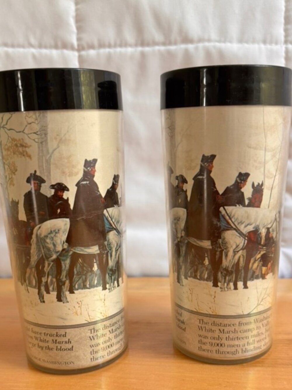 Vintage Thermo-Serv tumblers featuring a Revolutionary War "Valley Forge"
